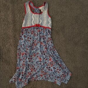 Floral Blue and Red Kids Dress